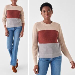 NWT Faherty Cozy Cotton Crew Beach Sweater Autumn Colorblock